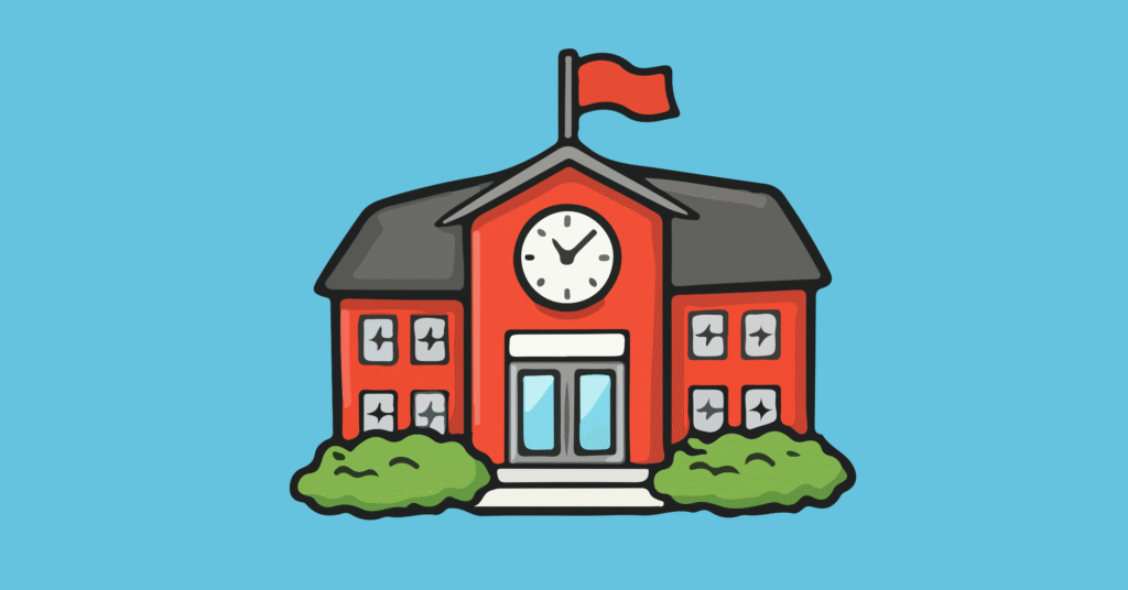 a school building in a blue background